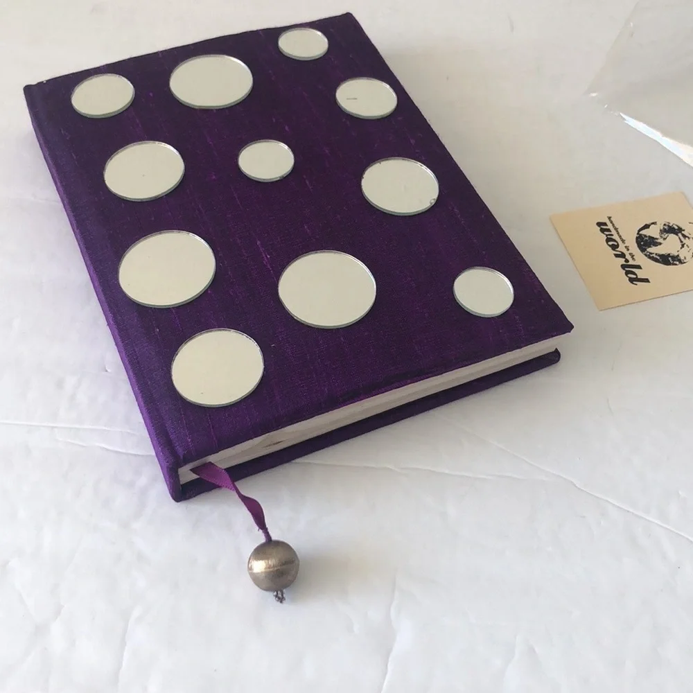 Unique Paperchase Vtg Purple Silk Blank Notebook W Round Mirrors Handmade